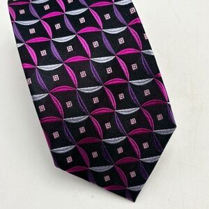Zianetti Italian‎ Silk Collection Mens Tie Black Pink Purple Geometric 60x3